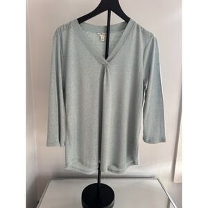 Orvis Classic Linen Blend V-Neck Top Women's Sz M Blue Green Travel Beach‎